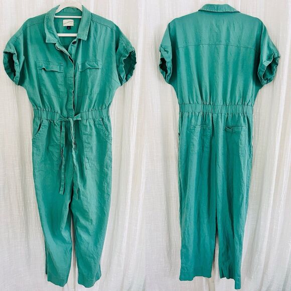 Universal Thread Green Short Sleeve Boiler Suit Jumpsuit Linen Blend - Size 10 - Picture 1 of 8